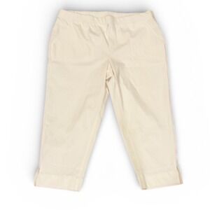 DENIM & CO. Women's White Cropped Pants Elastic Waist Pull On Pants Size LP